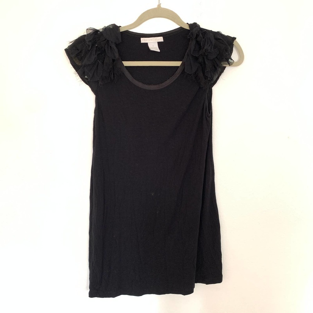 Design History Black Mesh Cap Sleeve Shift Dress S
